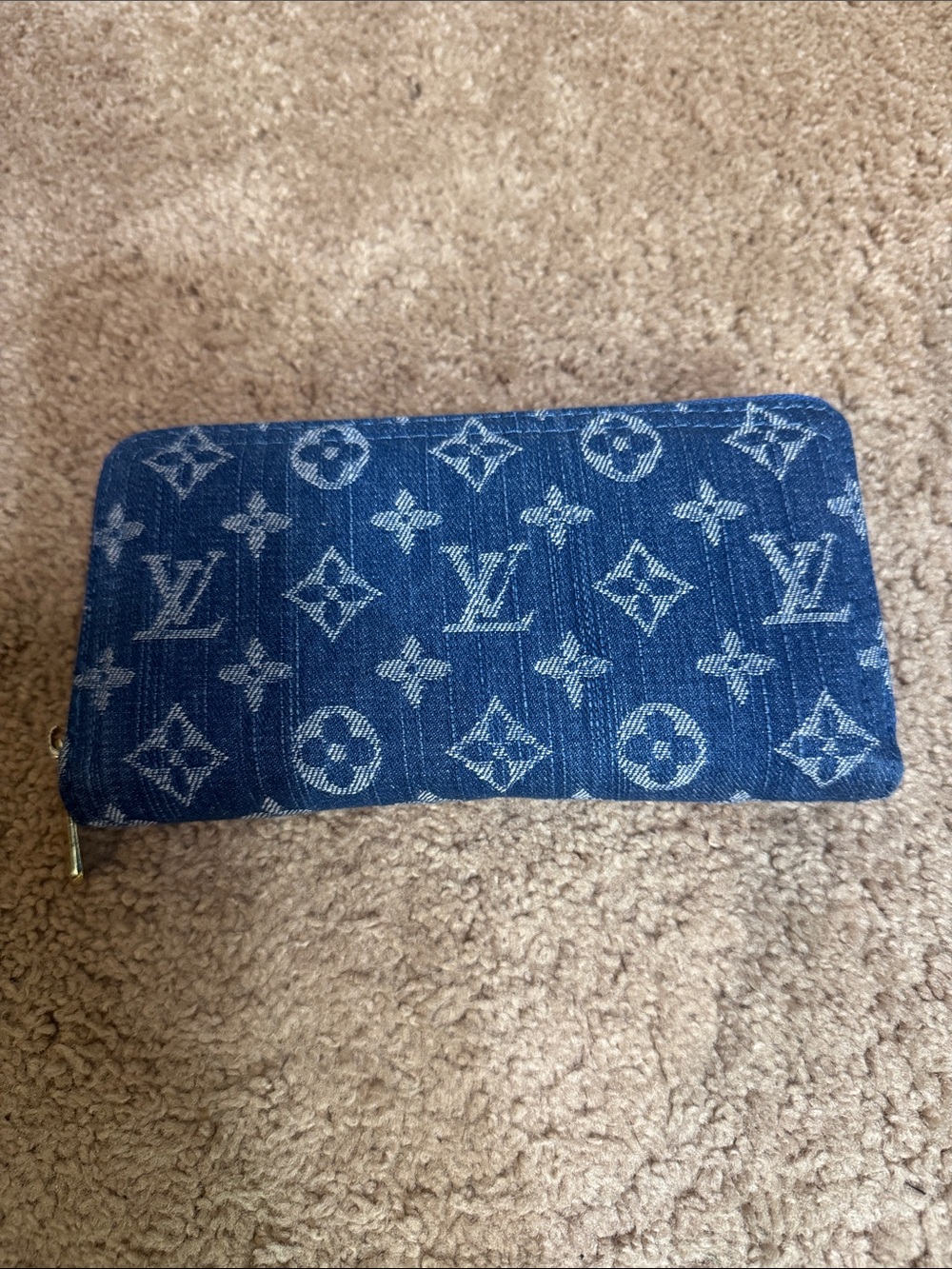 Blue Denim Monogram Zip-Around Card Holder